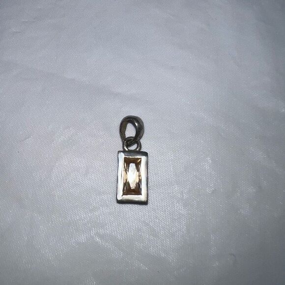 Sterling Silver Small Champagne CZ Rectangular Charm - Picture 2 of 5